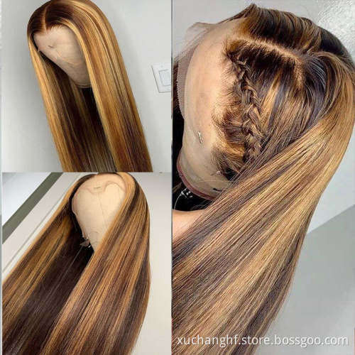 Glueless Highlight 26inch Water Wave Hair Wigs,Brazilian Virgin Lace Front Wig,Natural Pre-plucked Hairline Lace Frontal Wigs